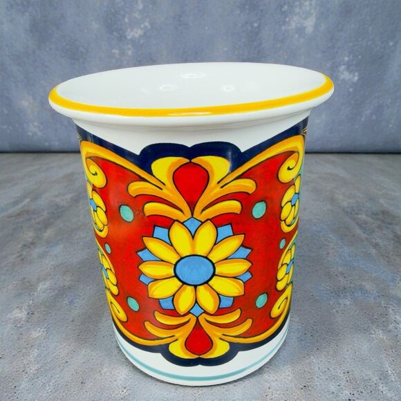 Ceramic Nova Deruta Other - Ceramic Nova Deruta Made In Italy Redware Pottery Utensil Holder Crock Vase VTG